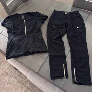 Jaanuu Black Scrubs with Zipper Details